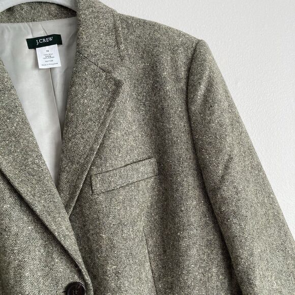 J. Crew Schoolboy Blazer Suede Elbow Patches 100% Wool Size 10 Gray Beige Mix - Picture 4 of 11